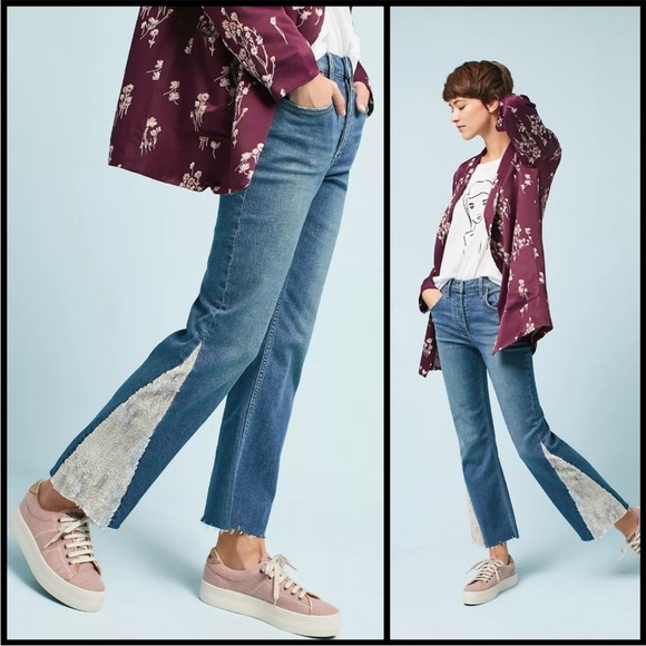 Anthropologie Pilcro High Rise Sequined Flared Jeans Light Wash High Waist Sz 31 - Picture 11 of 11